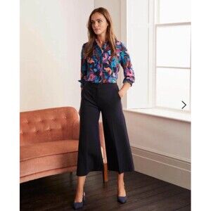 Boden Womens Hampshire Ponte Culottes Crop Pants UK 6P US 2P Wide Leg Black
